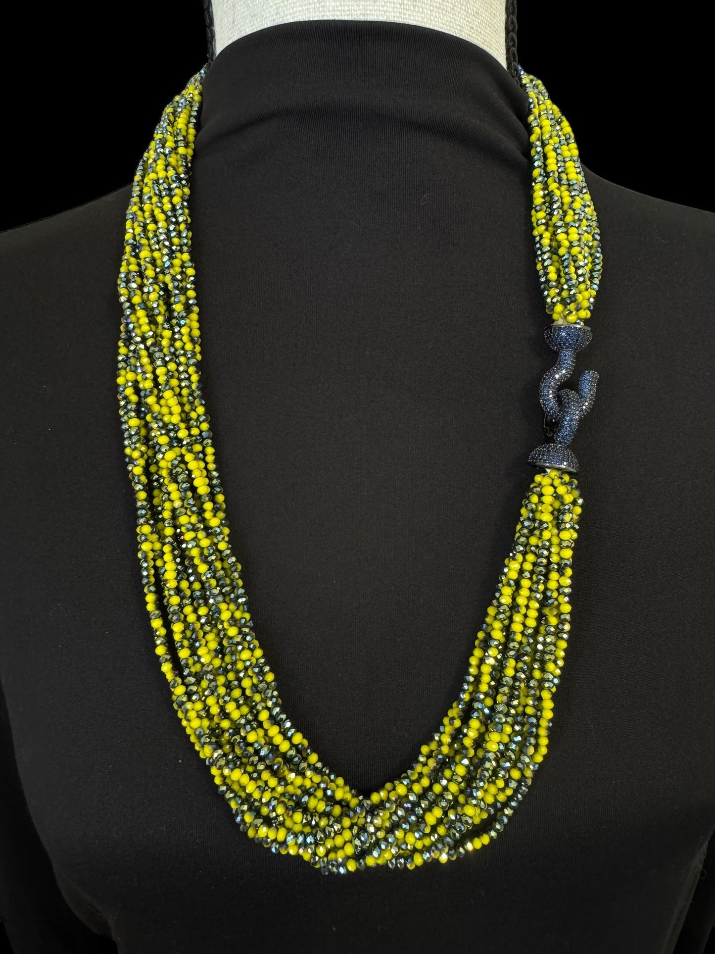 Dual Color Crystal with Question Mark Hook Pendant Clasp Necklace Yellow