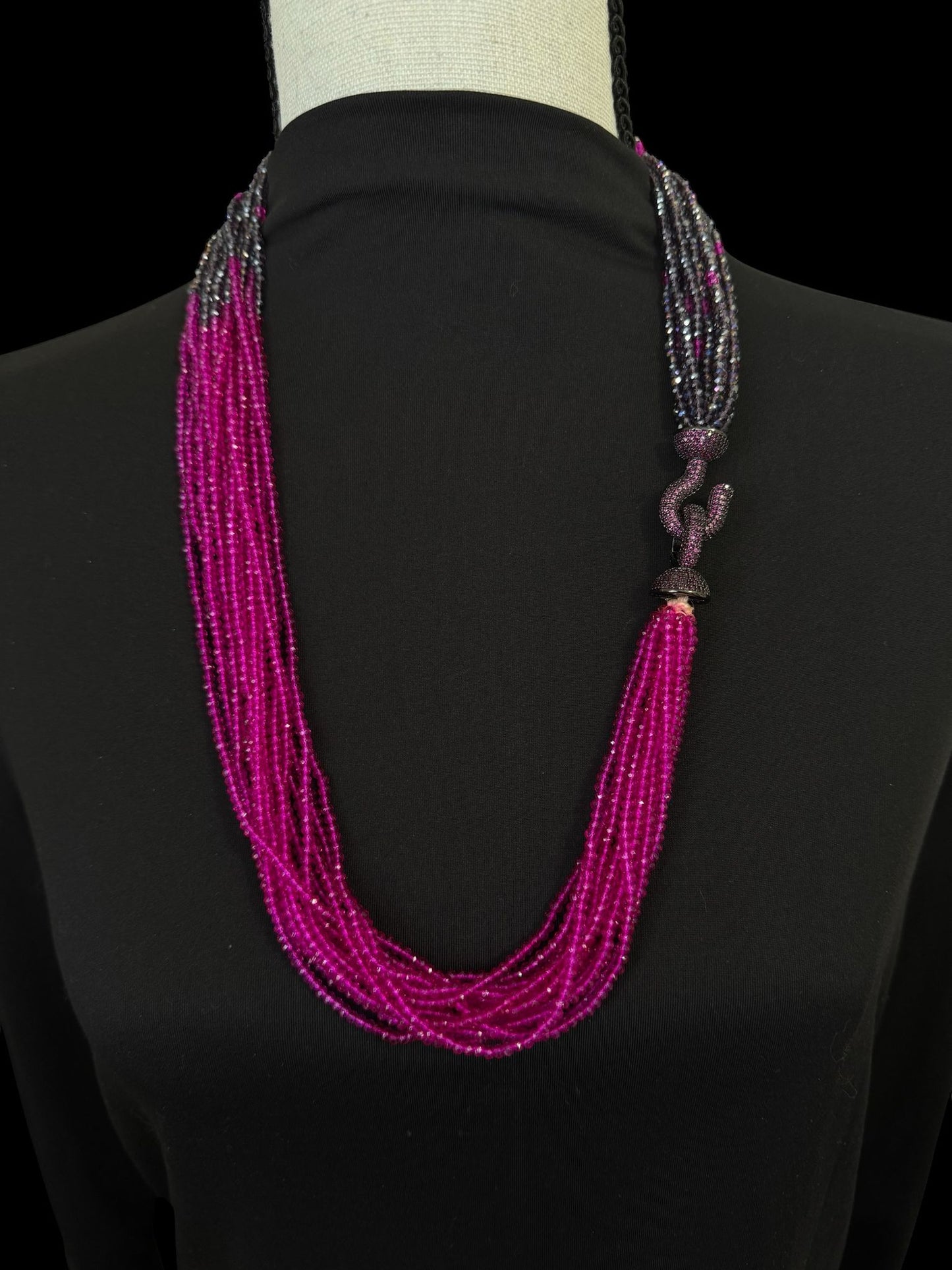 Dual Color Crystal with Question Mark Hook Pendant Clasp Necklace Pink
