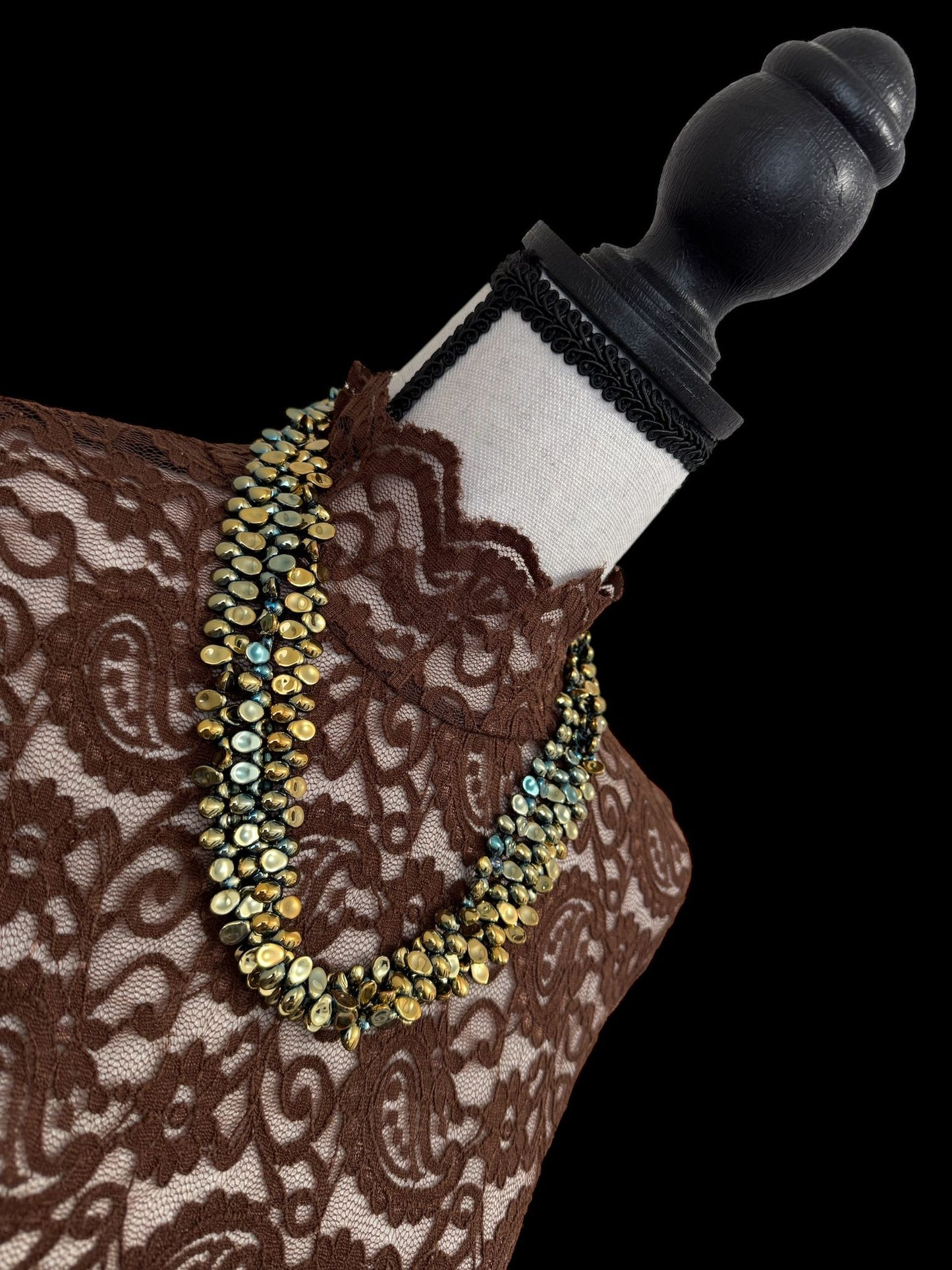 Flat Drop Crystal 3 Line Necklace Gold