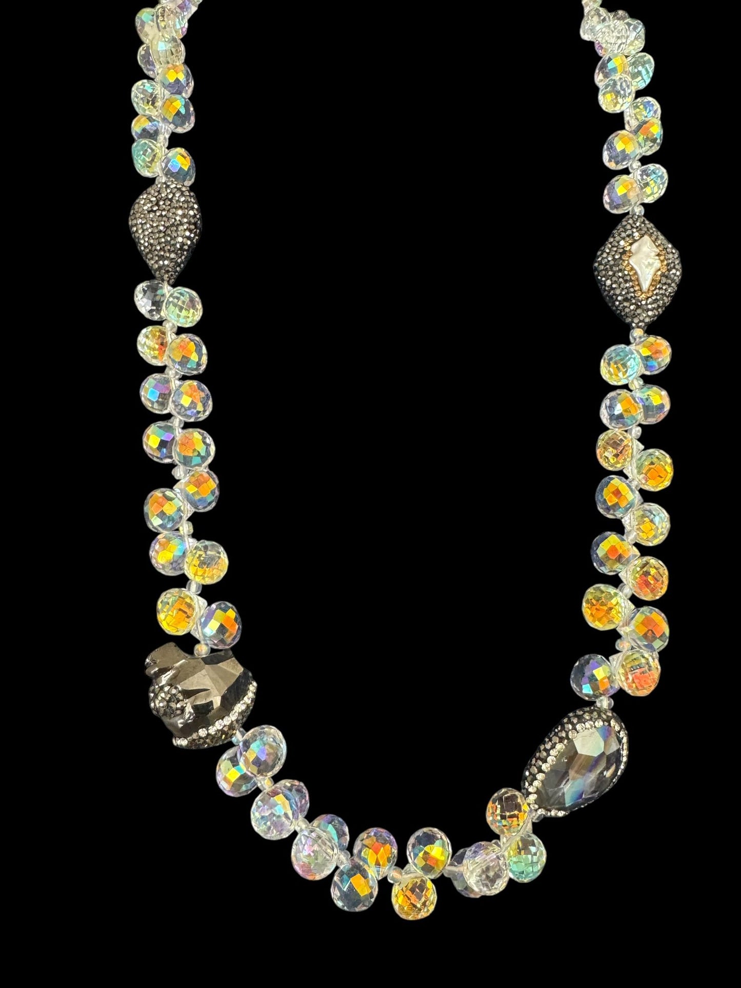 Turkish Elements Long Multicolor Crystal Necklace Clear