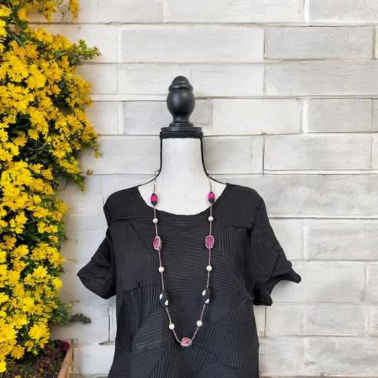 Single Line Pearl and Turkish Bead Crystal Necklace Brown