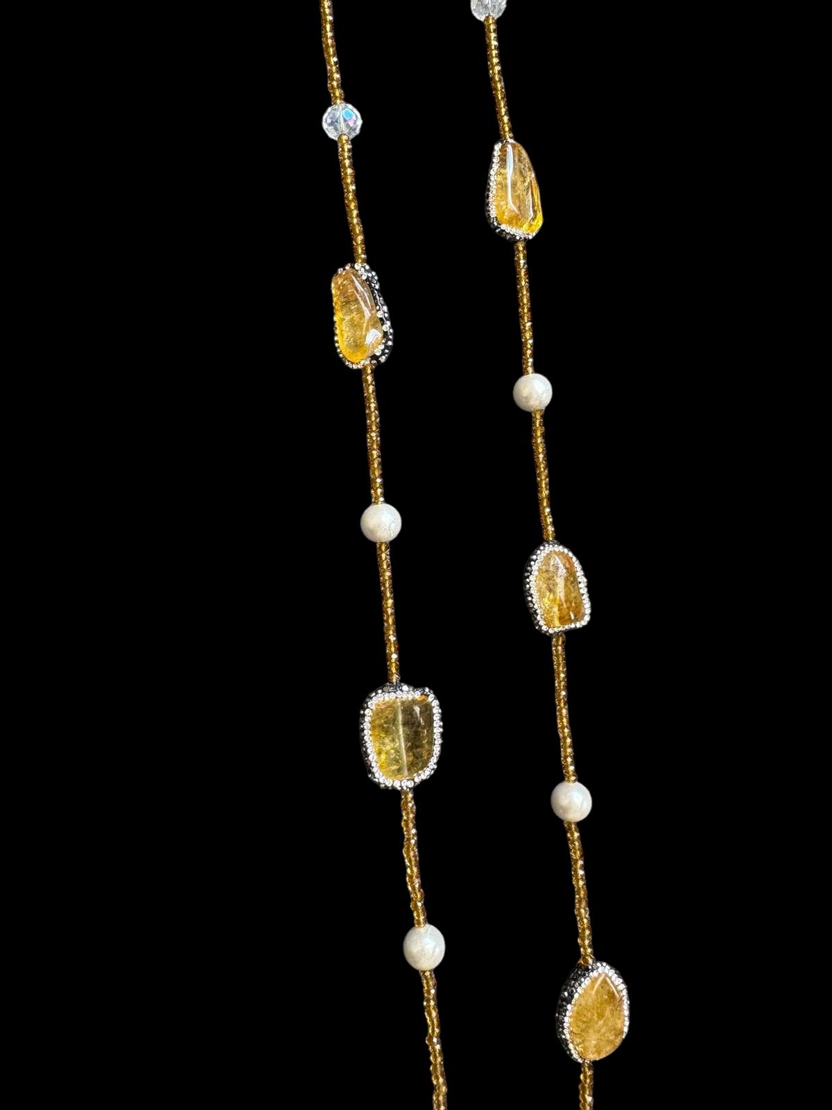 Single Line Pearl and Turkish Bead Crystal Necklace Orange