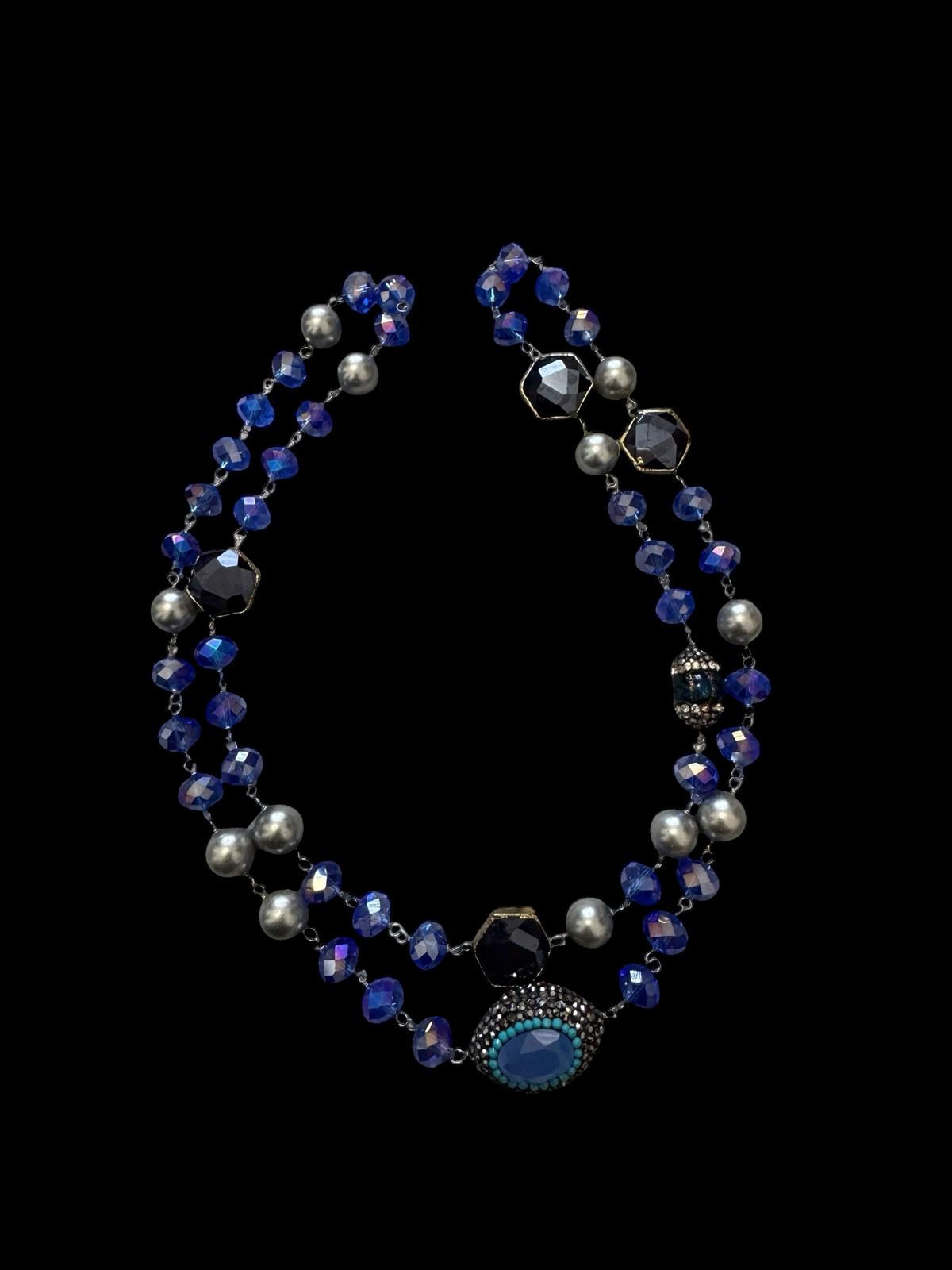 Wire Knotted with Turkish Elements Crystal Necklace Blue