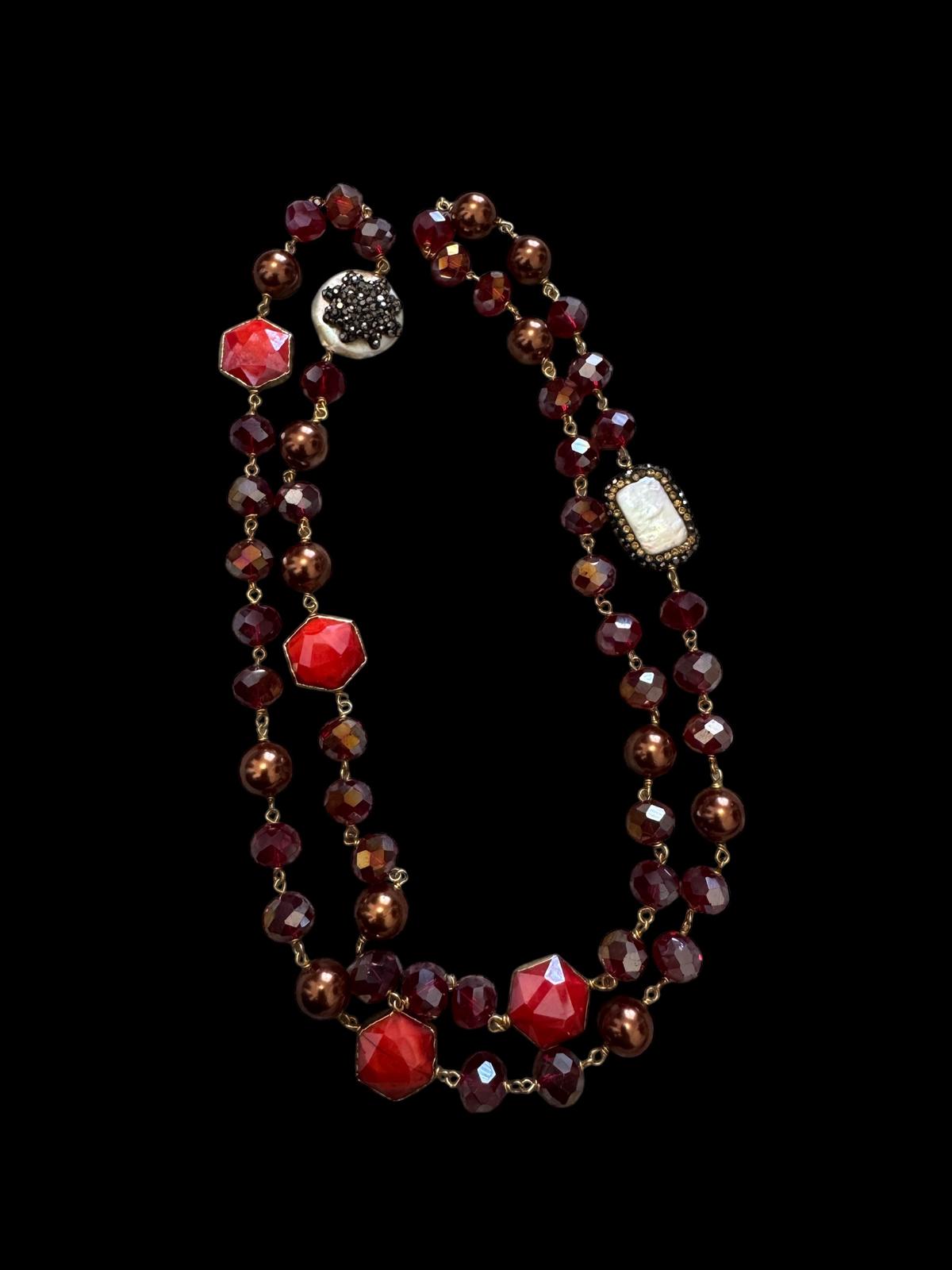 Wire Knotted with Turkish Elements Crystal Necklace Red