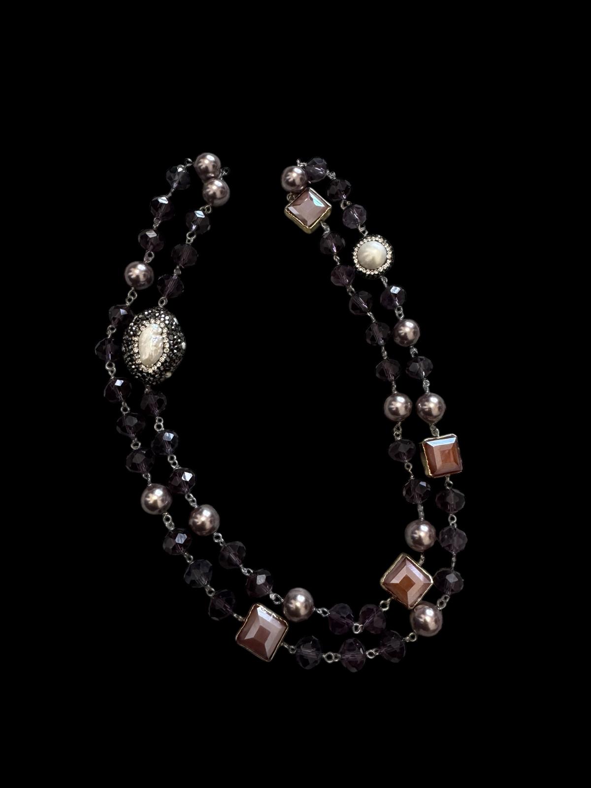 Wire Knotted with Turkish Elements Crystal Necklace Purple