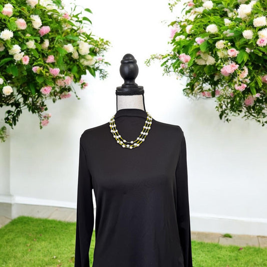 Fresh Water Pearl Tricolored 3 Layer Short Necklace Yellow
