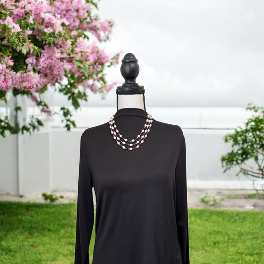 Fresh Water Pearl Tricolored 3 Layer Short Necklace Red