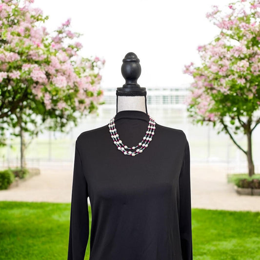 Fresh Water Pearl Tricolored 3 Layer Short Necklace Pink