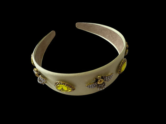 Quilted Almond and Bee Silk Ornamental Headband Bronze