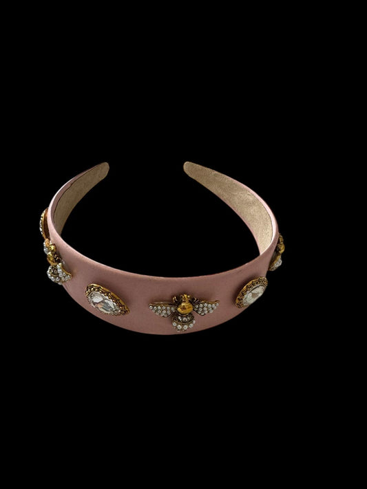 Quilted Almond and Bee Silk Ornamental Headband Pink