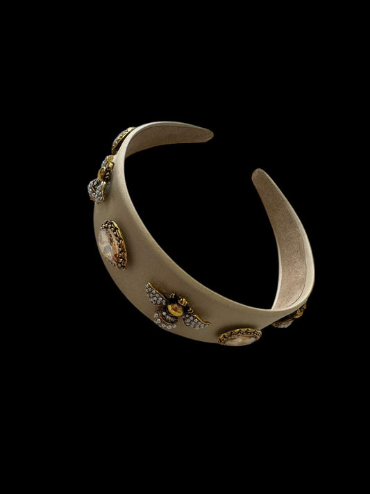 Quilted Almond and Bee Silk Ornamental Headband Gold