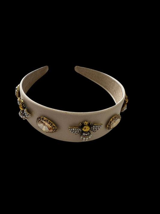 Quilted Almond and Bee Silk Ornamental Headband Beige
