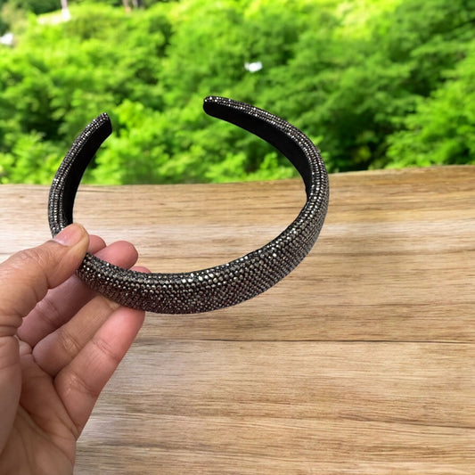 1" Inch Rhinestone Crystal Padded Headband Gray