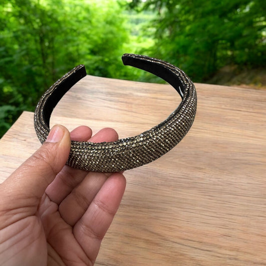 1" Inch Rhinestone Crystal Padded Headband Bronze