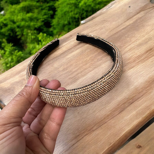 1" Inch Rhinestone Crystal Padded Headband Gold