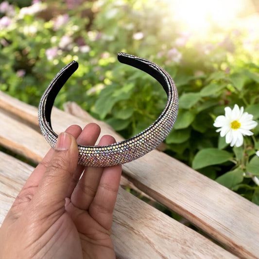 1" Inch Rhinestone Crystal Padded Headband White