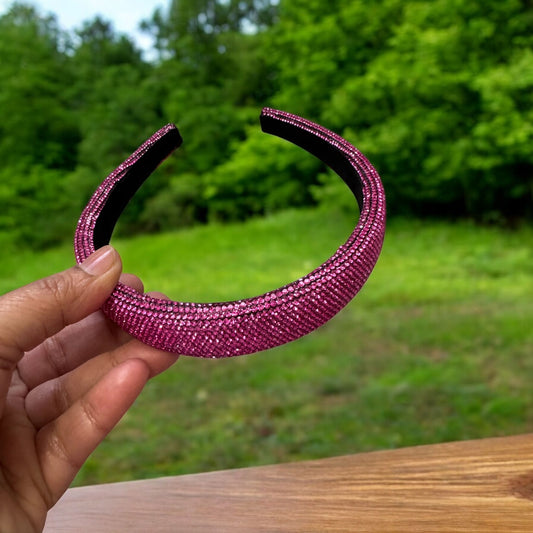 1" Inch Rhinestone Crystal Padded Headband Pink