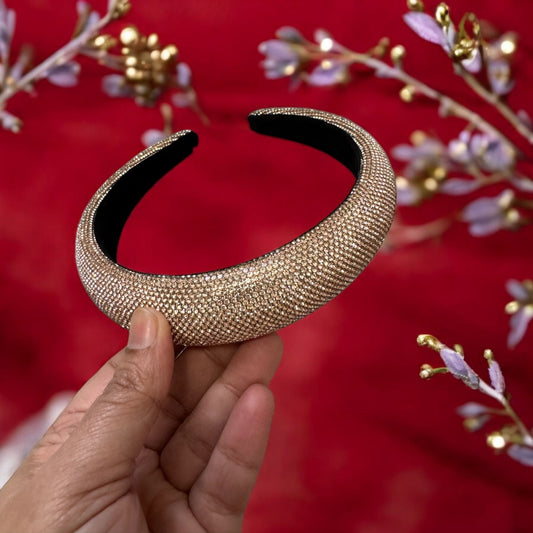 2" Inch Rhinestone Crystal Padded Headband Gold