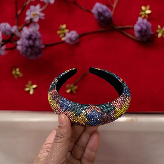 2" Inch Rhinestone Crystal Padded Snake Print Headband Bright Colors