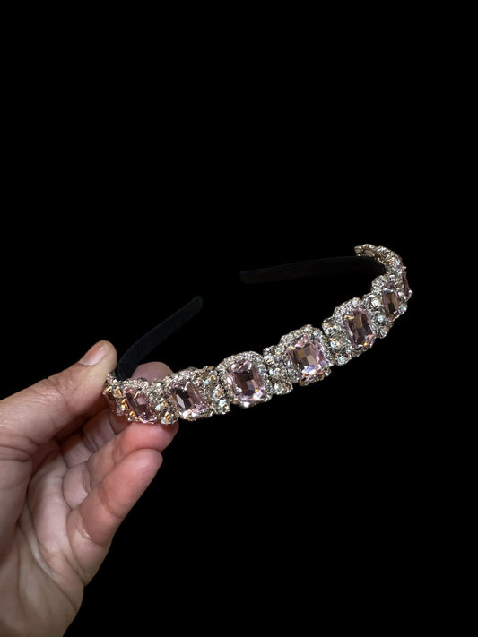 Headband 1/2 Inch Square Stones Pink