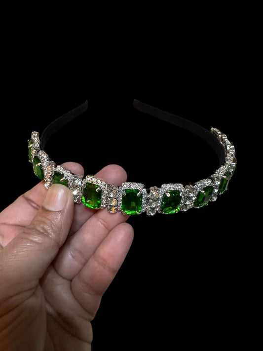 Headband 1/2 Inch Square Stones Green
