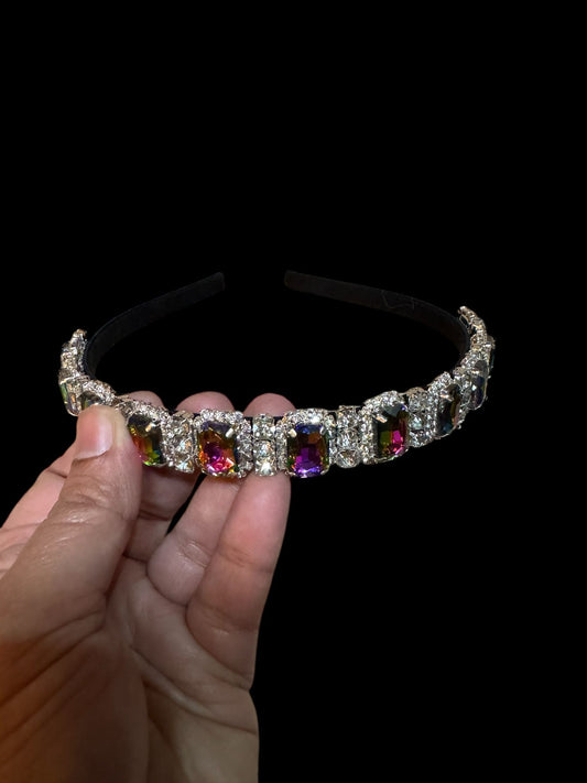 Headband 1/2 Inch Square Stones Multicolor