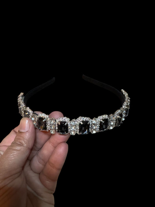 Headband 1/2 Inch Square Stones Black