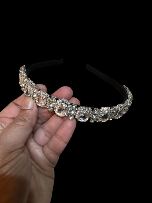 Headband 1/2 Inch Square Stones White