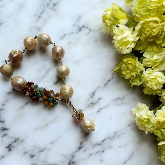 Bracelet with Baroque Pearl and Crystal Hangings