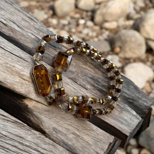 Bracelet Friendship with Swarovski and Square Crystals pair of two Yellow