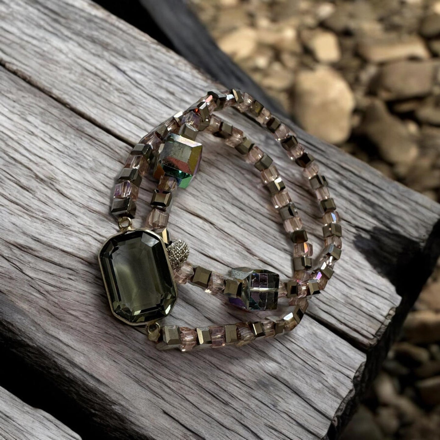 Bracelet Friendship with Swarovski and Square Crystals pair of two Gray