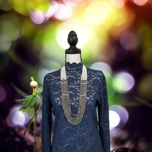 Necklace Crystal Layered with Tiny Pearls and Zircon Strip White / Silver
