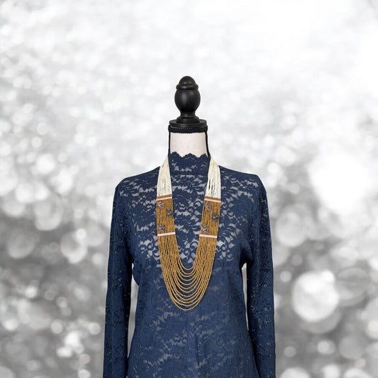 Necklace Crystal Layered with Tiny Pearls and Zircon Bees White / Yellow