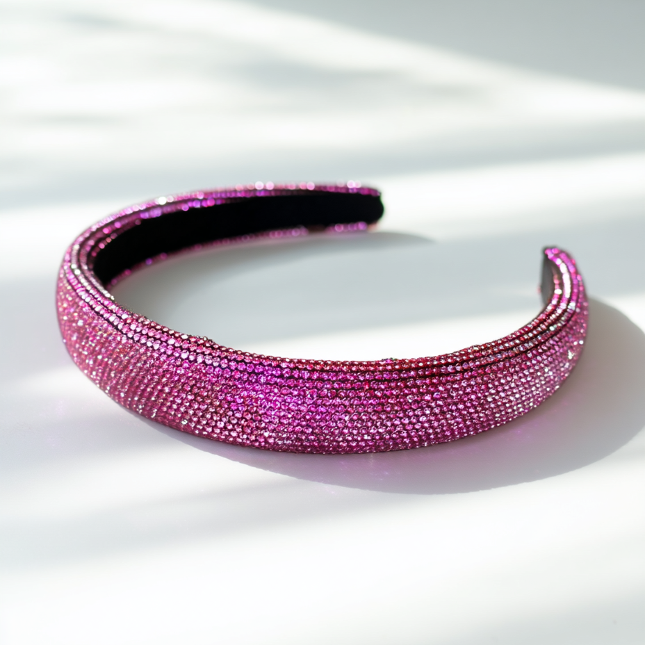 Rhinestone Crystal Padded Headband – Pink (1 inch)