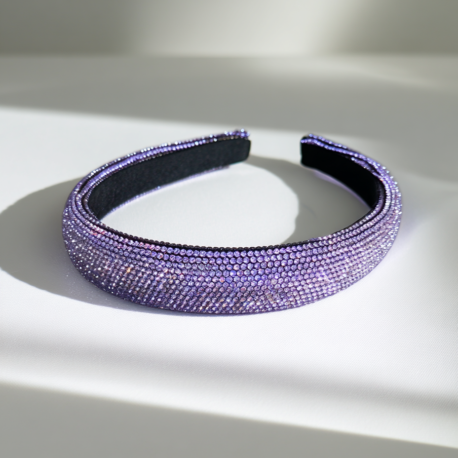 Rhinestone Crystal Padded Headband – Purple (1 inch)