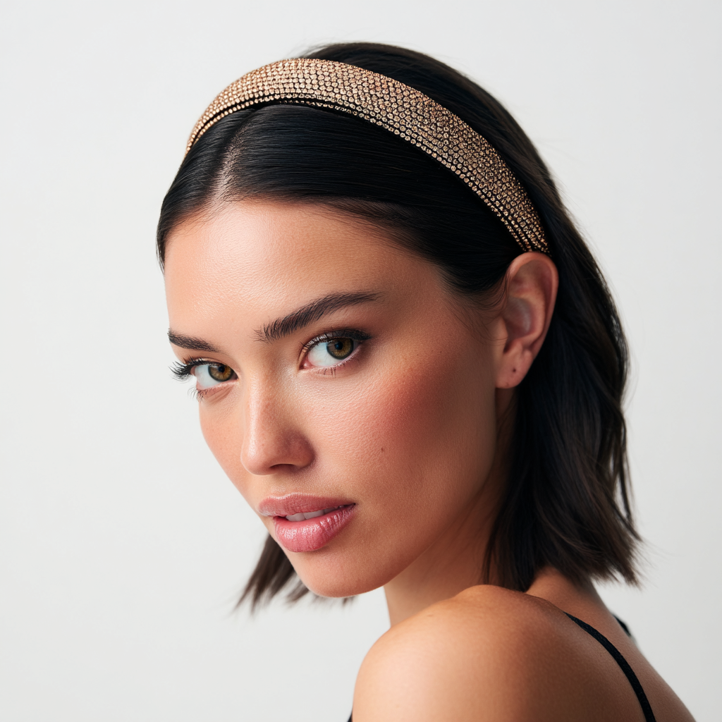 Rhinestone Crystal Padded Headband – Gold (1 inch)