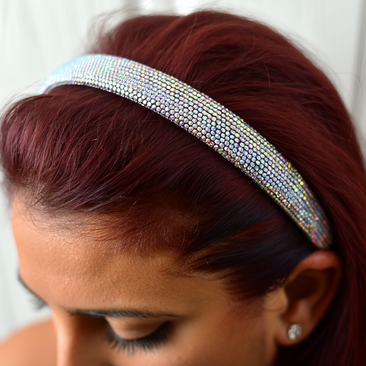 Rhinestone Crystal Padded Headband – White (1 inch)