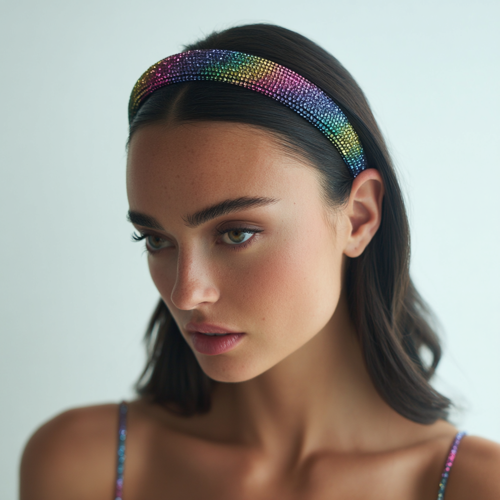 Rhinestone Crystal Padded Headband – Multicolor Rainbow (1 inch)