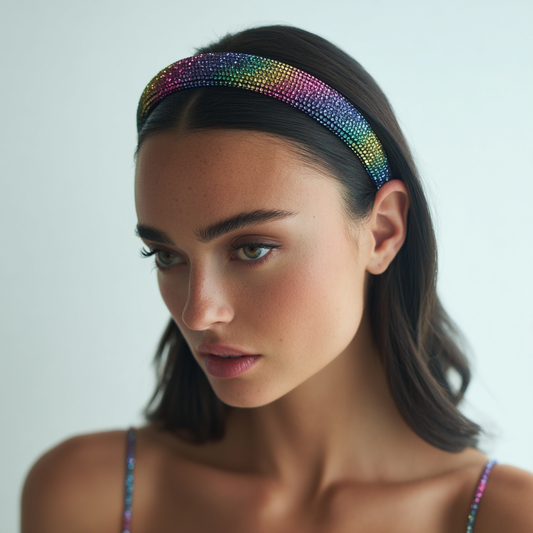 Rhinestone Crystal Padded Headband – Multicolor Rainbow (1 inch)