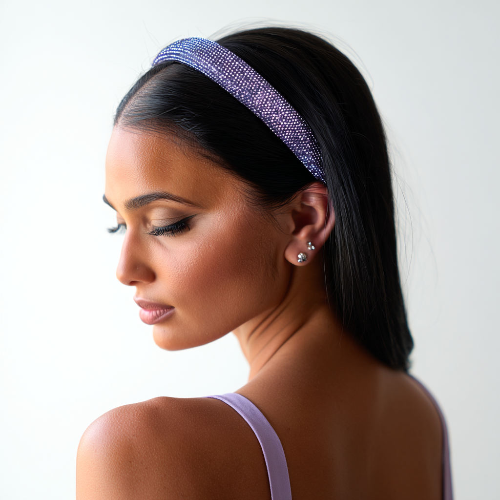 Rhinestone Crystal Padded Headband – Purple (1 inch)