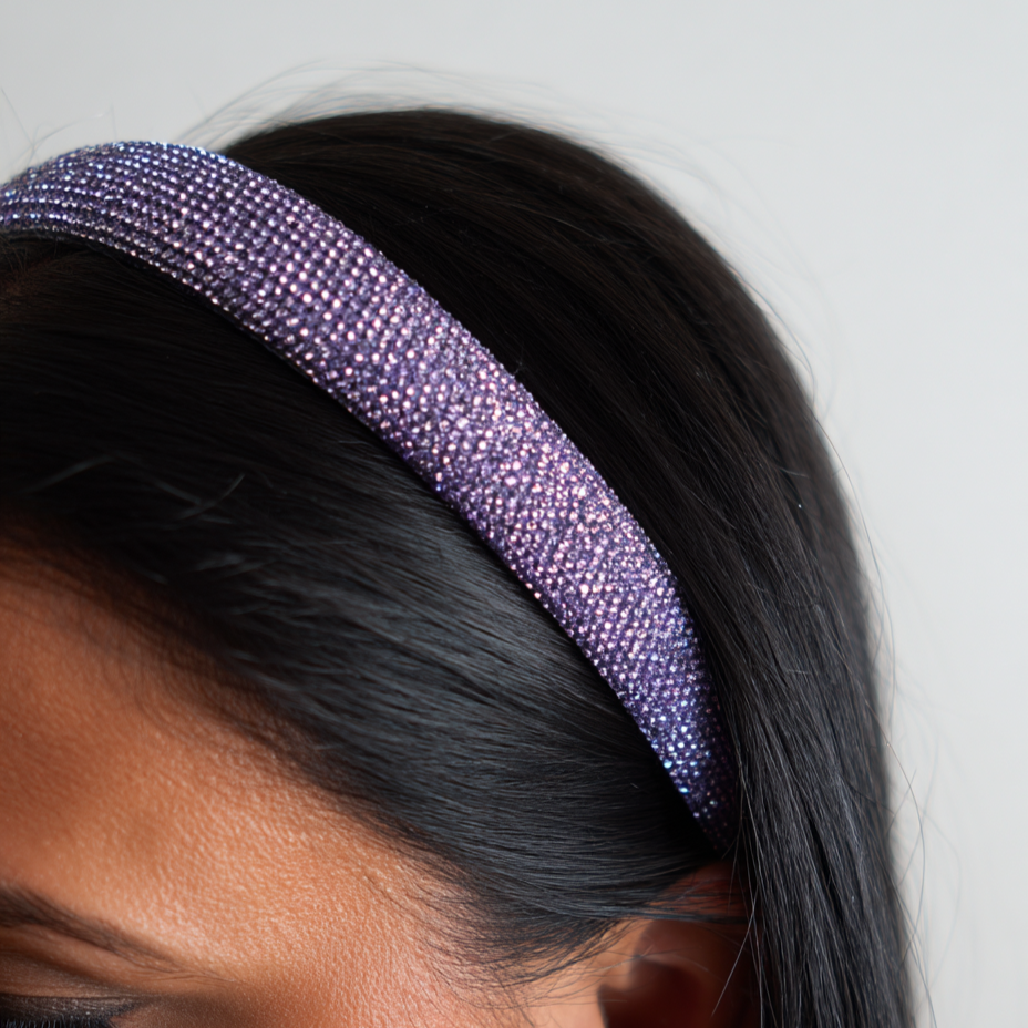Rhinestone Crystal Padded Headband – Purple (1 inch)